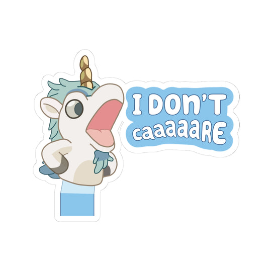 Funny Unicorse Kiss-Cut Stickers, I Don't Care Laptop Decal, Cute Animal Sticker, Gift for Kids, Office Decor