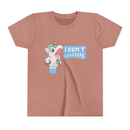 Youth Tee, Unicorse from Bluey "I don't care", Kids Shirt, Children's T-Shirt, Fun Graphic Tee, Cartoon Character Top