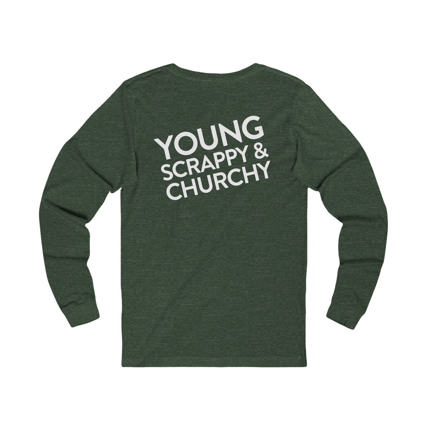 Young, Scrappy, and Churchy Long Sleeved Tee for Community UMC of Krum - Unisex Jersey Long Sleeve
